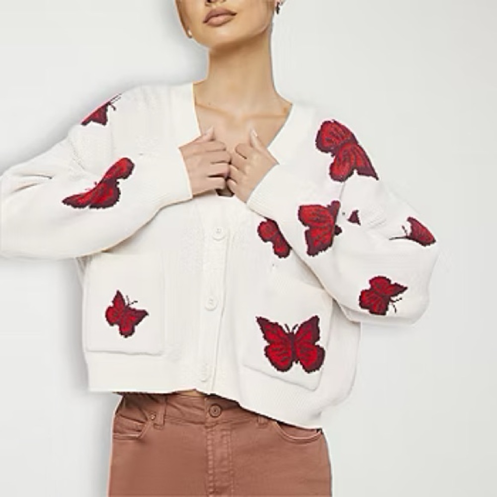Forever 21 Butterflies V-Neck Cardigan